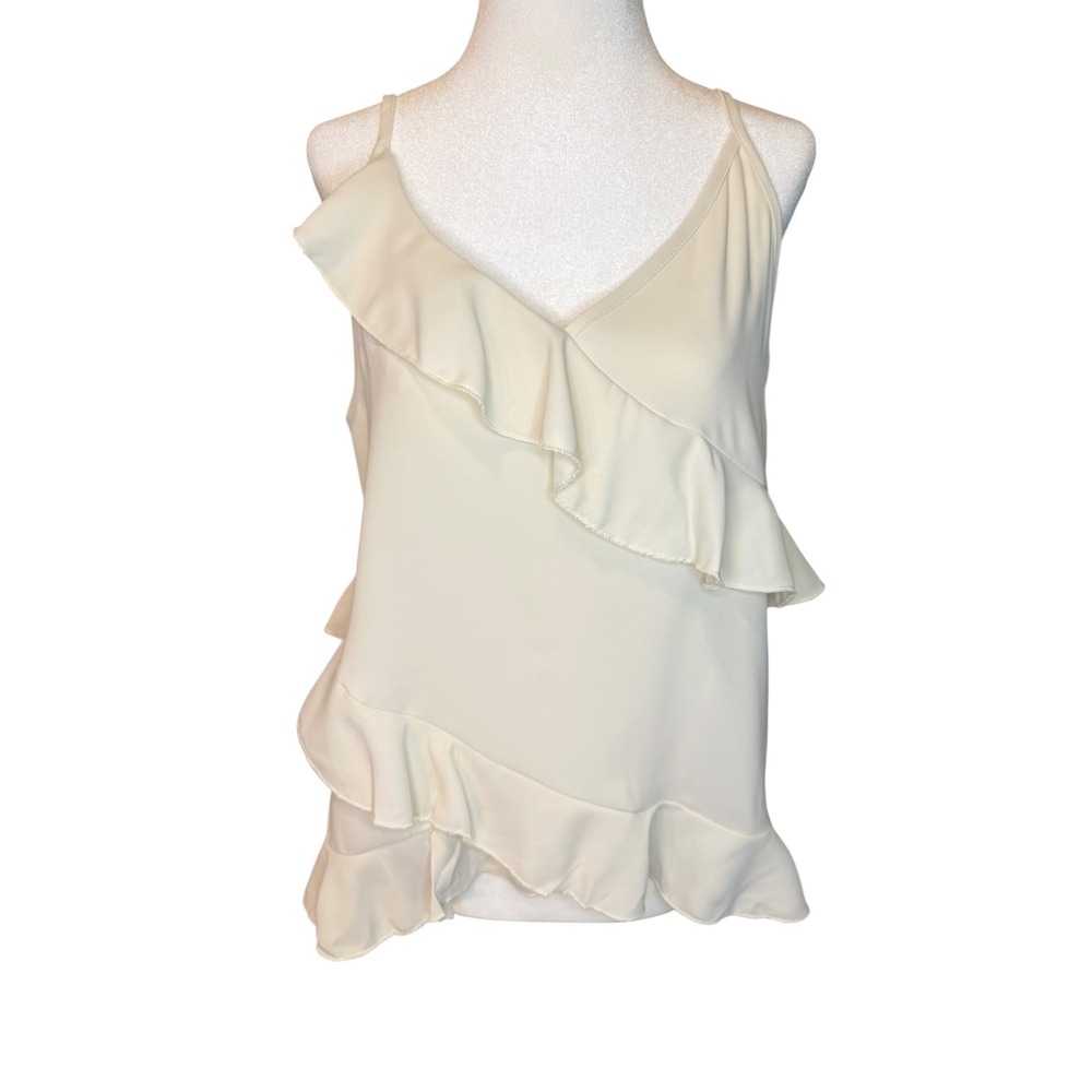 CUPSHE Women Cream Ruffle Cami Top V-Neck Adjustable Straps Size‎ Large NEW